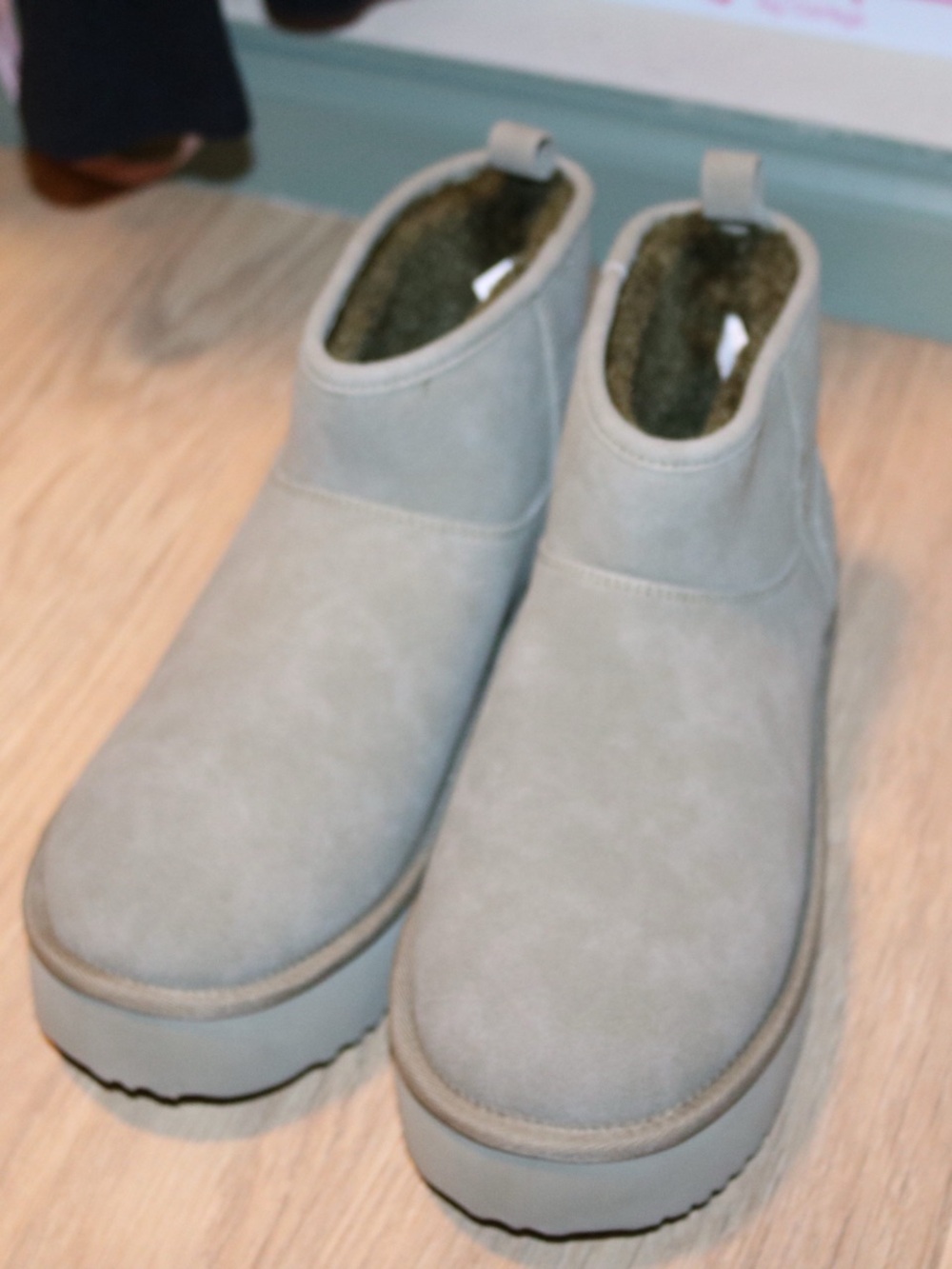 American Eagle Outfitters Light Gray Suede Platform Booties